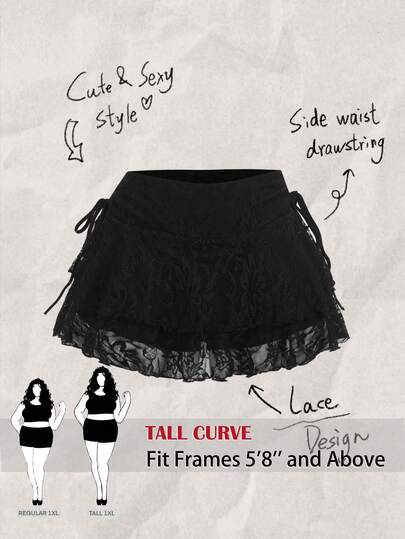 SHEIN Tall CURVE New Plus Size Women's Tall Girls Elegant Black Lace Patchwork Twist Casual Skirt, Spring/Summer, Suitable For Commuting In Summer , Slimming And Waist-Cinching,Tall For Women's.High-Waisted Makes You Look Slimmer And Your Legs Longer, Suitable For Tall Women.High-Waisted Makes You Look Slimmer And Your Legs Longer, Suitable For Tall Women.Suitable For All Seasons And Occasion,Suitable For Tall Girls& Women, Summer Skirt Summer Summer Skirt Carnival Women Look 2026,Carnival Outfit,Carnival Costumes,Party Skirt, Elegant Skirts For Party, Party Skirtes For Women, Elegant Party Skirt For Women, Long Party Skirt,Wedding Guest Skirt For Women, Weddings & Events,Luxury Evening SkirtFor Weddings, Bridesmaid Skirt, Elegant Skirt For Ladies, Vacation Outfits Women, Holiday Outfits For Women, Summer Holiday Outfits,Resort Wear Women,Summer Vacation Outfits,Casual Skirt For Women, Casual Long Skirt ,Mother Of The Bride Skirt For Wedding,2026 New