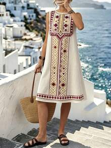 Balvessa 女士休闲几何印花无袖中长连衣裙 - 彩色 - 查看 3