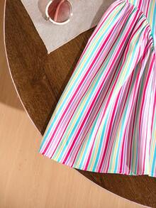 SHEIN 年轻女孩无袖休闲条纹连衣裙，方领 - 粉色 - 查看 9