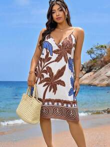 Swim Lushoire 2026新款V领吊带裙，波西米亚风印花沙滩裙 - 彩色 - 查看 1