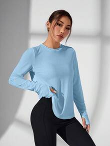 Sovereign Charm 女士休闲运动纯色圆领长袖T恤 - 天藍色 - 查看 5