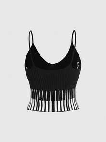 ROMWE Kawaii Conjunto de camiseta y cárdigan de punto con estampado de teclas de piano y notas musicales, talla grande, estilo retro Y2K - Negro - Ver 11
