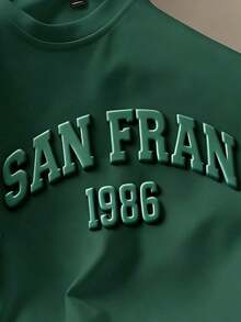 Manfinity Joysei Slim Fit Men's Olive Green T-Shirt With 3D San Francisco Letter Design, Suitable For Summer, Outdoor, School - Dark Green - View 2