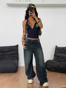 Coolane Áo tank top cổ yếm màu vàng in họa tiết Brazil dành cho nữ, phong cách đường phố, thích hợp đi xem hòa nhạc mùa hè. - Màu xanh hải quân - Xem 5