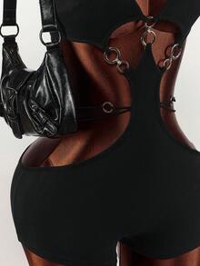 Amplova 女士性感露背吊带连体紧身衣 - 黑色 - 查看 6