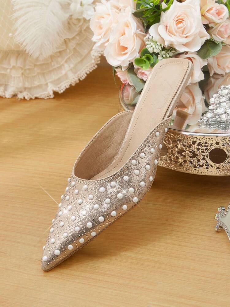 CUCCOO HITCHD Women's Shoes Pointed Rose Gold Spring And Summer New Pearl Decoration Fashion Temperament Elegant Wear Dinner Shoes Dating Shoes Kitten Heel High Heels Shoes