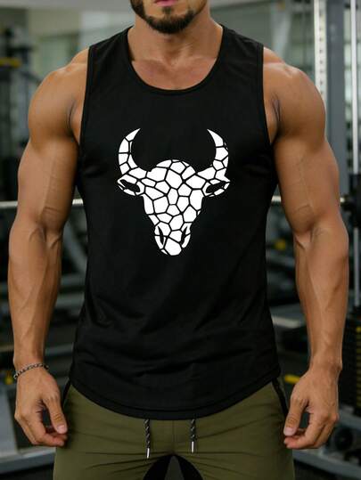 GymBeat Men's Bull Print Sports Tank Top