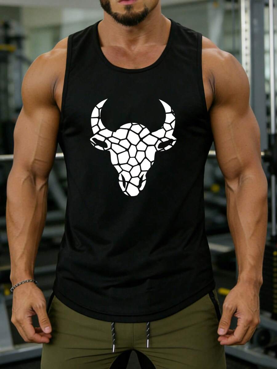GymBeat Men's Bull Print Sports Tank Top - Black - View 1
