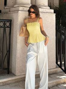 Siren Gaze 女士纯色褶皱休闲百搭约会之夜吊带背心 - 黃色 - 查看 8