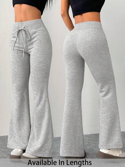 SHEIN PETITE CURVE 大码女式灰色弹力腰喇叭裤