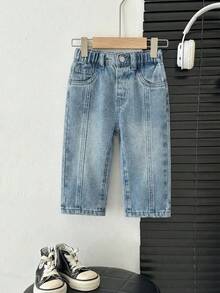 SHEIN 男童复古蓝色锥形牛仔裤 - 淺色水洗藍 - 查看 5