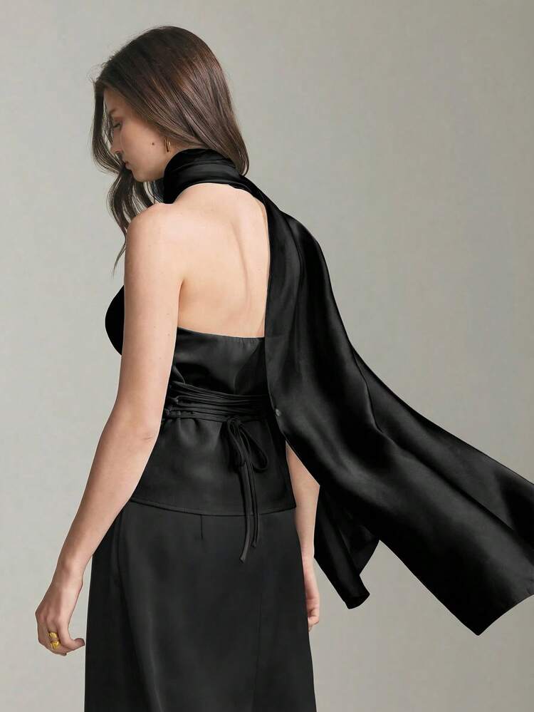 Women's Comfortable, Skin-Friendly, Soft And Elastic Slub Fabric Bandeau Top With Waist Cinching, Organza Stitching Decor, Versatile For Elegant Wedding Guest Attire, Romantic French Style, Luxurious Urban Chic Office Wear, High-Quality Airport And Cruise Outfit, Middle East Essential, All-Season Versatile, Wedding Series Blouse,Summer Top