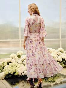 MOTF PREMIUM WOMEN'S PLEATED LOOSE ELEGANT PRINTED LONG DRESS, SPRING/SUMMER - Mauve Purple - View 4