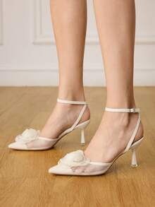 CUCCOO HITCHD Spring And Autumn New Products Apricot Thin Heel Pointed Mesh Lace Flower Fashion Versatile Wedding Shoes Ladies High Heel Shoes - Apricot - View 6