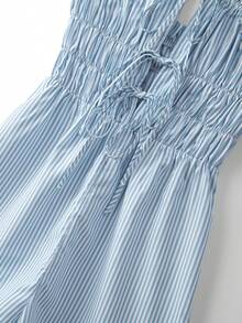 Franclia Bộ jumpsuit nữ kiểu dáng thanh lịch, tối giản, không dây vai, kẻ sọc, có dây rút ở eo, thích hợp cho mặc hàng ngày và đi nghỉ mát, mùa xuân/hè. - Màu xanh lam - Xem 6