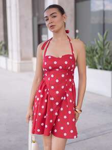 Andrea Bello 女士波点抹胸长裙，简约时尚，适合夏季穿着。 - 紅色 - 查看 3