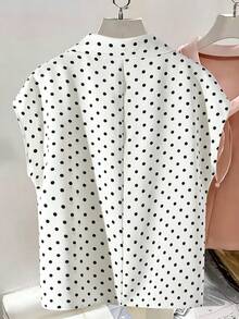 SHEIN Franclia Women's Polka Dot Shirt With Bow Tie Collar Design, Spring/Summer - White - View 2