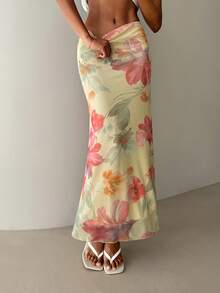 Aloruh Falda de cintura baja con estampado floral para vacaciones, primavera/verano para mujer - Multicolor - Ver 8