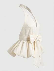 GlowEve 女士蝴蝶结泡泡袖衬衫，适合度假、野餐、早午餐、派对等场合，亦可作为派对装扮，亦可作为Y2K风格、抹胸上衣、夜店装、露肩上衣、婚礼宾客装扮、可爱衬衫、女士露肩上衣、度假女孩、波西米亚女孩、乡村音乐节、狂欢节、早午餐、海滩度假、欧洲夏季等场合穿着。 - 杏色 - 查看 3