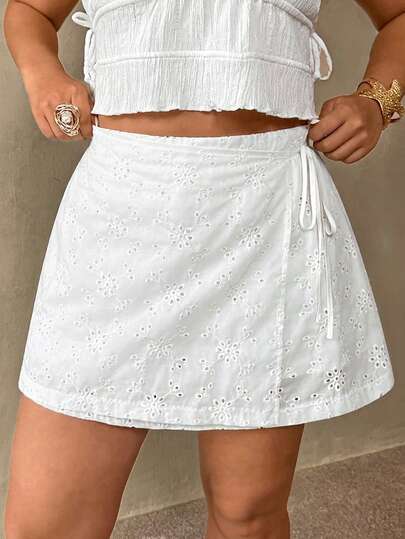 Auralis Summer New Casual Vacation Sexy Lace-Up Asymmetric Embroidered Plus Size Women Skirt/Skort/Elastic Waist/2 In 1 Skort/Party/Wedding/Valentine's Day/Party/Sexy/Commute/Elegant Romantic/Birthday Party Outfit/Music Festival Outfit/White Embroidered PantOutfits For Dances/Weddings/Valentine's Day/Parties/Sexy/Commuting/Elegant And Romantic/Birthday Parties/Music Festivals/White Mini Skirts And Pants/Elegant Commuting Office Wear/Siren-Style High-Class Banquet Wear. White Skorts For Women White Skirt With Shorts Under Skorts For Women Co Ord Shorts Cover Up