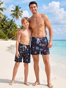 Manfinity Swimmode Quần bơi nam in họa tiết phổ biến, cạp chun, kiểu dáng thường ngày, thích hợp cho kỳ nghỉ. - Nhiều màu - Xem 7