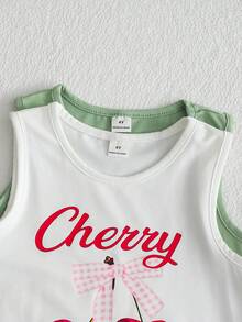 SHEIN Playful Pals 4件套：女童甜美樱桃草莓印花吊带背心和草莓格子碎花短裤，清新夏日度假风，适合海滩、旅行和其他夏季场合。 - 彩色 - 查看 4