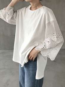 FRIFUL Áo thun nữ cổ tròn thêu họa tiết, kiểu dáng thường ngày, đa năng. - trắng - Xem 8