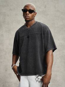 Men's Minimalist And Versatile Short-Sleeved T-Shirt With Round Neck And Letter Print - Grey - View 3