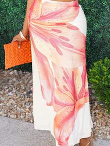 Chea Andrea 针织网眼印花低腰紧身美人鱼下摆女式裙子 - 杏色 - 查看 6