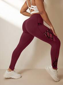 Velisys Leggings asimétricos funcionales de talla grande, pantalones con bolsillos ajustados y malla con estampado flocado - Multicolor - Ver 6