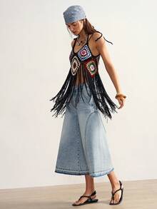 Bohemela 女士钩针镂空流苏吊带背心，适合海滩度假 - 彩色 - 查看 4