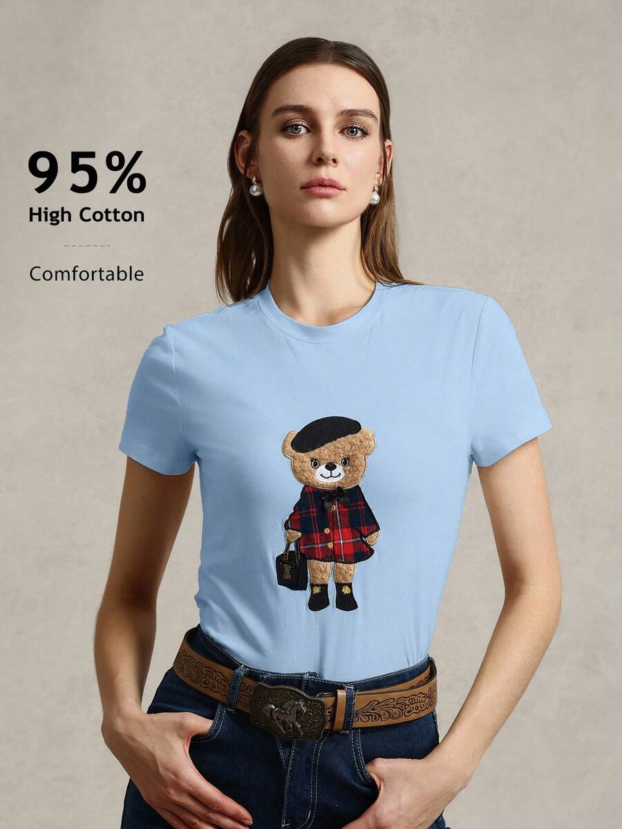 Briarwyn Casual Solid Color Knit Crew Neck Short Sleeve Fitted Women T-Shirt Summer Outfits For Women Business Casual Woman - Baby Blue - View 1