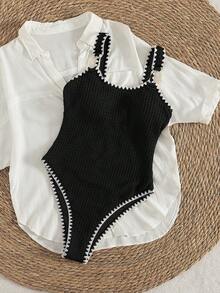 Bonvoyette Swim Lushoire 新款女士波西米亚佩斯利印花挂脖比基尼套装，两件式彩色曼陀罗泳装，活力孔雀羽毛印花比基尼套装，粉色、蓝色、白色和绿色交织的缤纷设计比基尼，侧系带性感泳裤，挂脖系带比基尼上衣，活力多色沙滩装，加厚聚拢罩杯，夏季度假泳池派对泳装，适合音乐节、热带海岛度假等场合，尽显摩登风情。 - 黑色 - 查看 6