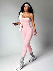 Dewbera 一件式无缝针织紧身提拉瑜伽连体裤，适合女性 - 淺粉色 - 查看 5