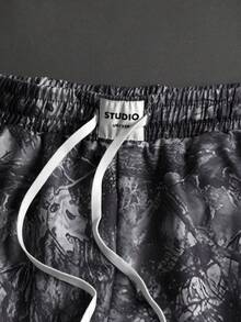 INCRYTM Men's Drawstring Waist Plant Print Casual Versatile Daily Outing Shorts - Army Green - View 3