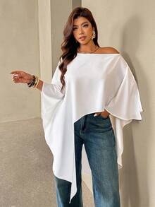 Auralis 新款夏季白色露肩长款飘逸荷叶边下摆连衣裙/上衣，适合婚礼、海滩度假、音乐节、波西米亚风假期等场合，大码尺码 - 白色 - 查看 6