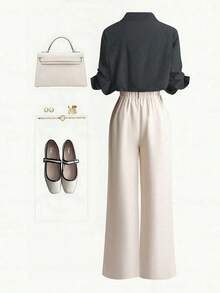 SHEIN Franclia New Commuting Style Casual Shirt And Pants Set - Grey - View 2