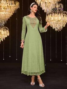 Al Najma Đầm maxi Thổ Nhĩ Kỳ dành cho nữ và áo abaya truyền thống Ả Rập. - màu xanh lá - Xem 7