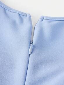 SHEIN 少女方领收腰褶皱优雅泡泡袖连衣裙 - 淺藍色 - 查看 4