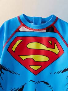 SUPERMAN X SHEIN Maija Kids 男童春夏修身拼接泳装，合作款 - 藍色 - 查看 7