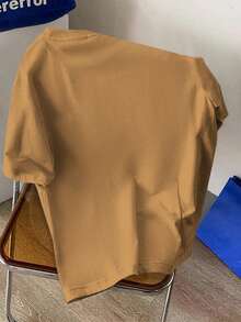 Manfinity Joysei Deep Camel Knit Standard Size Men's Letter Embossed Raglan Short Sleeve T-Shirt - Camel - View 3