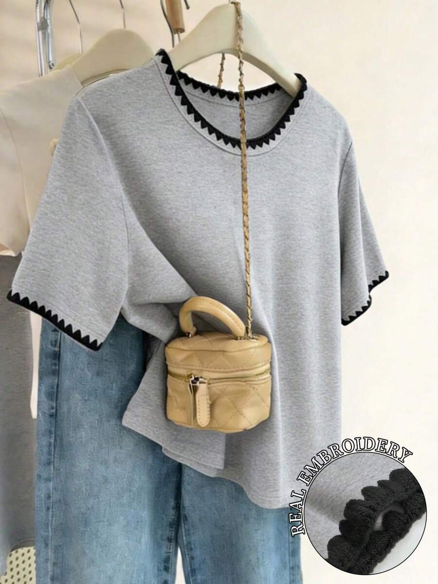 Resyla Top pour femmes, nouveau style color-block printemps/été 2026, à la mode, polyvalent, design Top de gamme, affinant, style Ins, T-shirt pour femmes, cadeau pour la petite amie et la meilleure amie - Multicolore - Voir 1