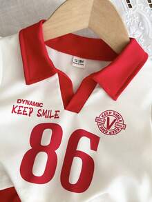 SHEIN Bộ 2 món/cho bé gái sơ sinh 0-3 tuổi, phong cách thường ngày, năng động, kiểu sinh viên, gồm áo thun cổ chữ V tay ngắn và chân váy xếp ly. - Đỏ - Xem 4