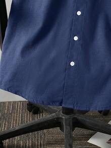 SHEIN Kemeja Lengan Pendek Polos Kasual Nyaman untuk Remaja Laki-laki, Cocok untuk Musim Semi, Musim Panas, dan Aktivitas Luar Ruangan - Navy Blue - View 4