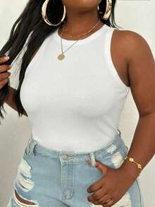 SHEIN Slayr Áo camisole ôm sát, phối ren, mỏng, dành cho nữ cỡ lớn, thích hợp cho mùa hè, đi biển, nghỉ mát. - trắng - Xem 3