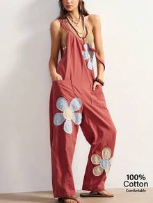 Bohemela Women's Floral Print Pocket Casual Jumpsuit For Daily Wear - Multicolor - View 1