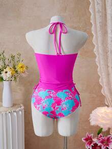 Swim Lushoire Bikini de dos piezas con estampado tropical oceánico para mujer, casual para vacaciones - Multicolor - Ver 5