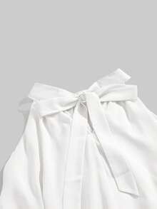 ROMWE Blusa de Gasa Albaricoque con Volantes y Lazada en el Cuello para Mujer - Blanco - Ver 3