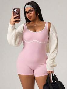 Rhythm Era Plus Size Women Seamless Sports Jumpsuit - Pink - View 4