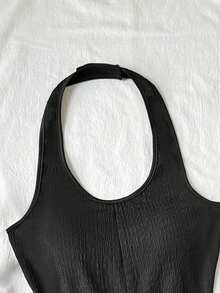 SHEIN 少女修身休闲条纹吊带连体裤 - 黑色 - 查看 3